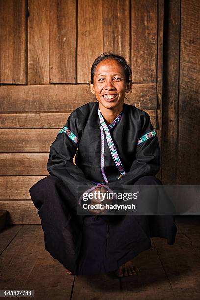 portrait of akha woman in northern laos - akha woman stock pictures, royalty-free photos & images