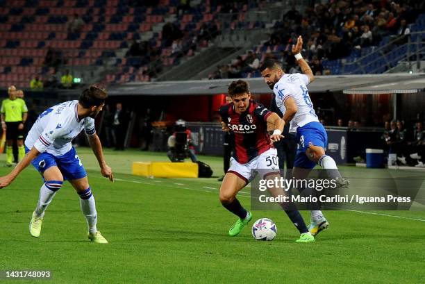 Andrea Cambiaso of Bologna FC in action during the Serie A match between Bologna FC and UC Sampdoria at Stadio Renato Dall'Ara on October 08, 2022 in...