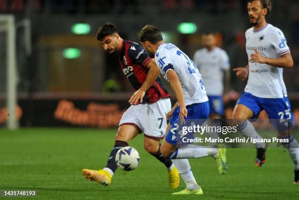 Riccardo Orsolini of bologna FC in action during the Serie A match between Bologna FC and UC Sampdoria at Stadio Renato Dall'Ara on October 08, 2022...