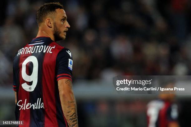 Marko Arnautovic of Bologna FC looks on during the Serie A match between Bologna FC and UC Sampdoria at Stadio Renato Dall'Ara on October 08, 2022 in...