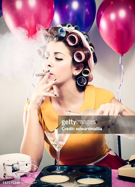 retro birthday smoking &amp; drinking - absurd birthday stock pictures, royalty-free photos & images