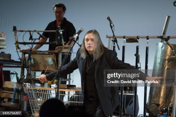 Blixa Bargeld from Einstürzende Neubauten performs at Le Trianon on October 08, 2022 in Paris, France.