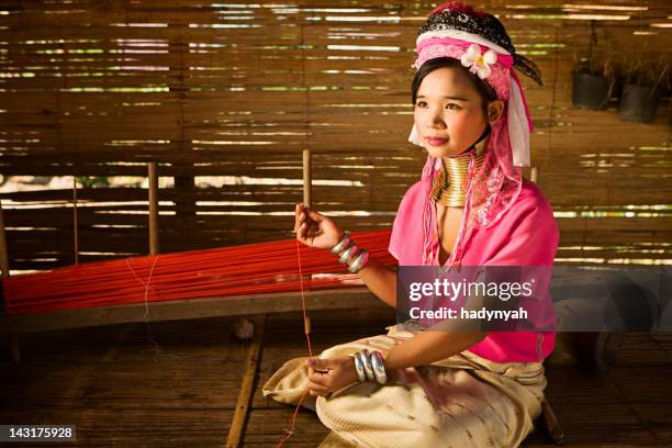 portrait of woman from long neck karen tribe - padaung tribe stock pictures, royalty-free photos & images