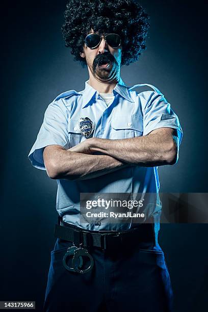 afro cop with huge mustache - afro wig stock pictures, royalty-free photos & images