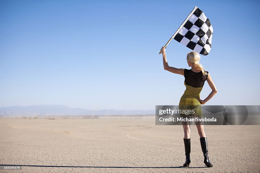Vintage Checkered Flag Girl