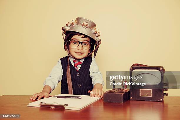 adventures in time travel - child inventor stock pictures, royalty-free photos & images