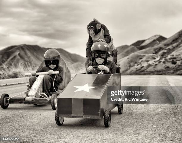 the race - soapbox cart stock pictures, royalty-free photos & images