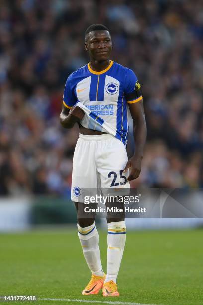 Moises Caicedo of Brighton & Hove Albion looks on during the Premier League match between Brighton & Hove Albion and Tottenham Hotspur at American...