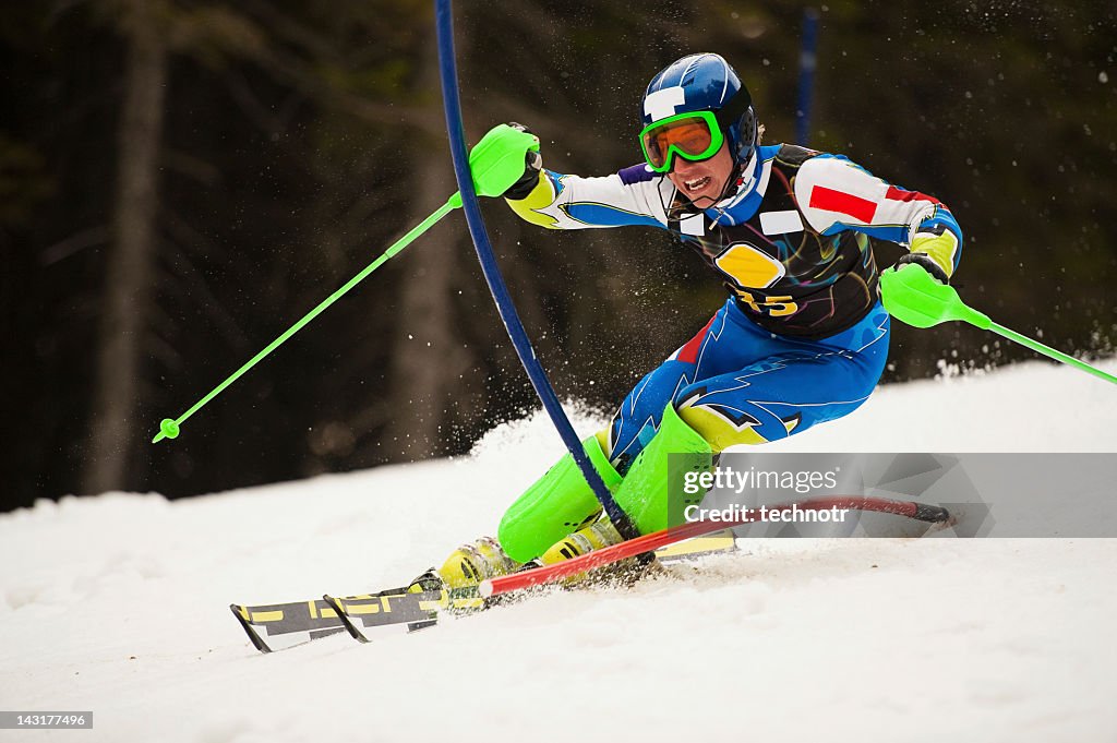 Young man at slalom ski competition