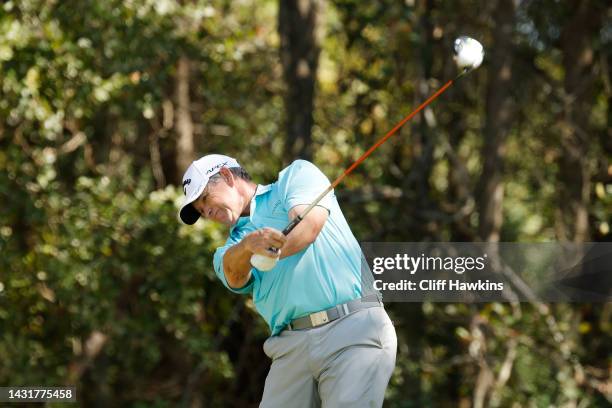 Lee Janzen of the United States plays his shot from the third tee during the second round of the Constellation FURYK & FRIENDS at Timuquana Country...