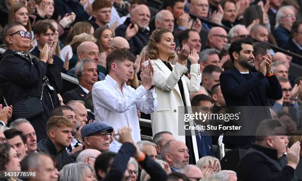 Newcastle United co-owner Amanda Staveley applauds the players from the directors box during the Premier League match between Newcastle United and...