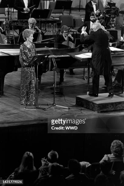 Nancy Reagan reads of Ogden Nash verses, set to the music of Camile Saint-Saens' "Carnival of Animals," at the Kennedy Center in Washington, D.C., on...