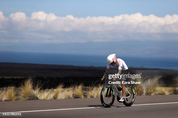 Jan van Berkel of Switzerland competes on the bike during the IRONMAN World Championships on October 08, 2022 in Kailua Kona, Hawaii.