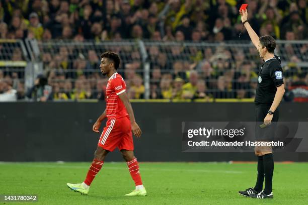 Referee Deniz Aytekin show Kingsley Coman of Bayern München the Red Card during the Bundesliga match between Borussia Dortmund and FC Bayern München...