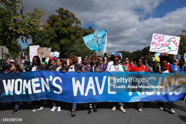 People march to the U.S. Capitol Building during a Women's March rally on October 08, 2022 in Washington, DC. The march is one of many demonstrations...