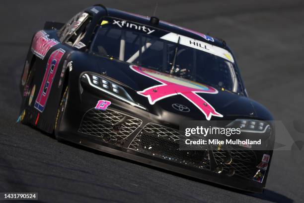 Timmy Hill, driver of the Coble Enterprises Toyota, drives during the NASCAR Xfinity Series Drive for the Cure 250 presented by BlueCross BlueShield...