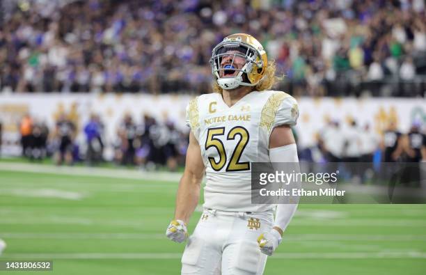 Linebacker Bo Bauer of the Notre Dame Fighting Irish reacts after Notre Dame got a safety against the Brigham Young Cougars in the Shamrock Series...