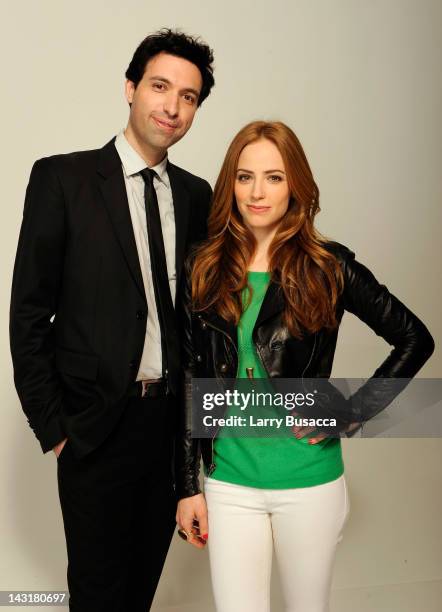 Filmmaker Alex Karpovsky and actress Jaime Ray Newman of the film 'Rubberneck' visit the Tribeca Film Festival 2012 portrait studio at the Cadillac...