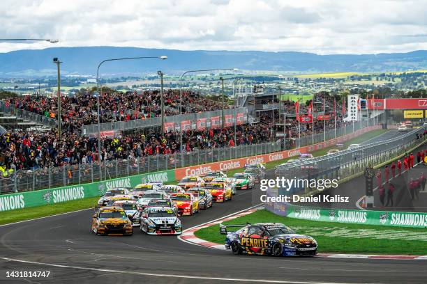 Lee Holdsworth driver of the Penrite Racing Ford Mustang leads at the start of the Bathurst 1000, which is race 30 of 2022 Supercars Championship...