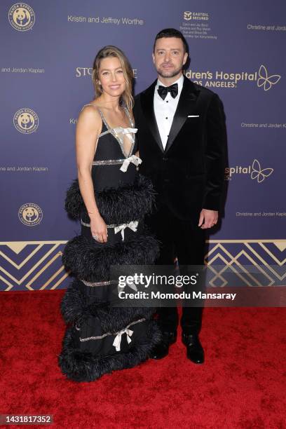 Jessica Biel and Justin Timberlake attend Children's Hospital Los Angeles 2022 CHLA Gala at Barker Hangar on October 08, 2022 in Santa Monica,...