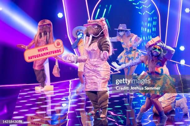 Jutta Speidel aka "Das Walross" performs during the "The Masked Singer" second show at on October 08, 2022 in Cologne, Germany.