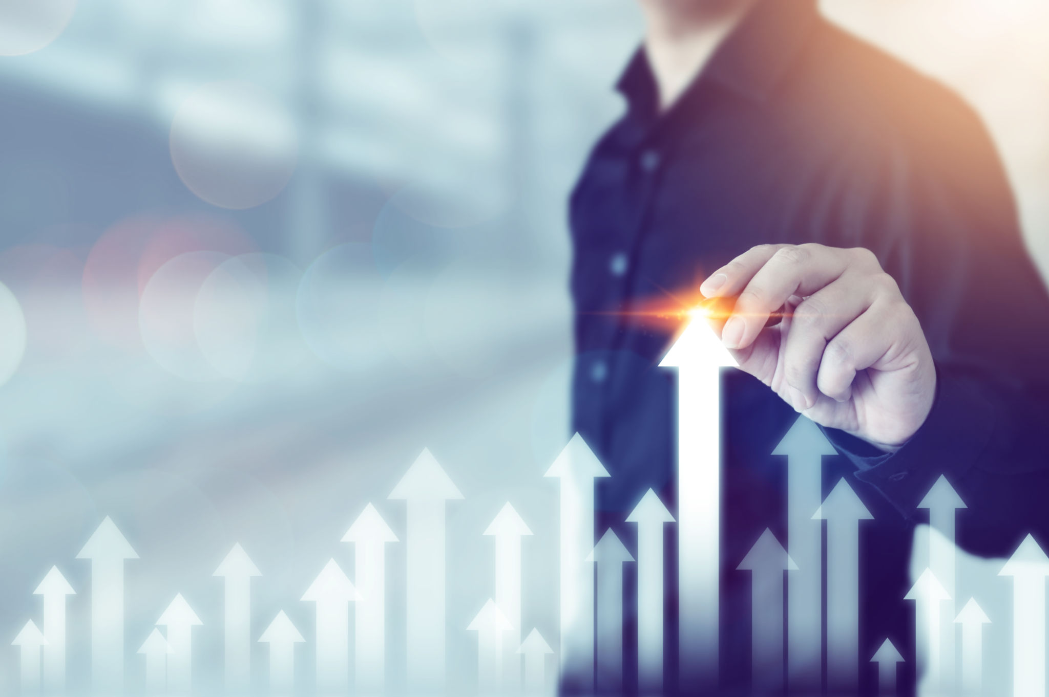 Business development to success and growing growth concept. Businessman pointing arrow graph corporate future growth plan Business development to success and growing growth concept. Businessman pointing arrow graph corporate future growth plan