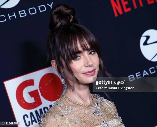Lily Collins attends the GO Campaign 15th Annual GO Gala hosted by Lily Collins at City Market Social House on October 08, 2022 in Los Angeles,...
