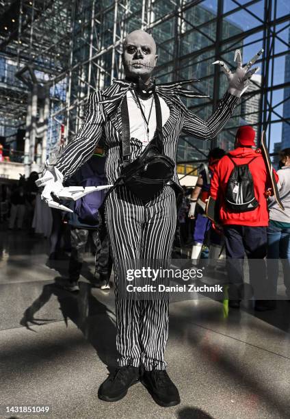 Cosplayer poses as Jack Skellington during day 3 of New York Comic Con on October 08, 2022 in New York City.