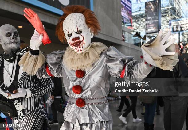 Cosplayer poses as Pennywise during day 3 of New York Comic Con on October 08, 2022 in New York City.