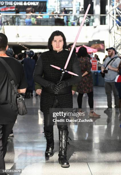 Cosplayer is seen as Kylo Ren during day 3 of New York Comic Con on October 08, 2022 in New York City.