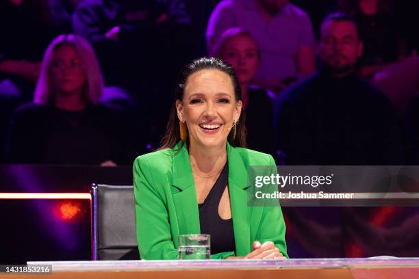 Carolin Kebekus is seen during the "The Masked Singer" second show at on October 08, 2022 in Cologne, Germany.