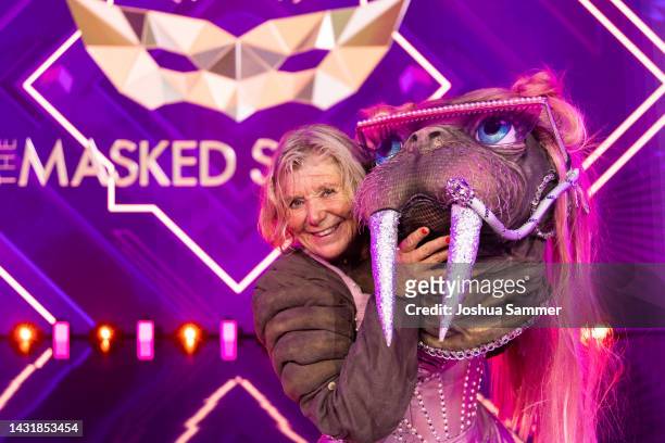 Jutta Speidel aka "Das Walross" poses during the "The Masked Singer" second show at on October 08, 2022 in Cologne, Germany.