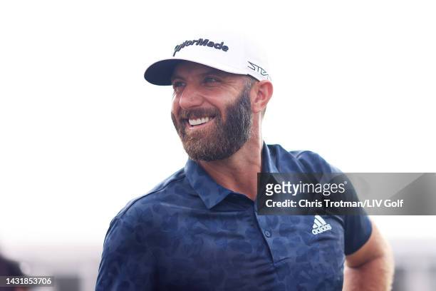 Team Captain Dustin Johnson of 4 Aces GC looks on from the driving range during Day Three of the LIV Golf Invitational - Bangkok at Stonehill Golf...