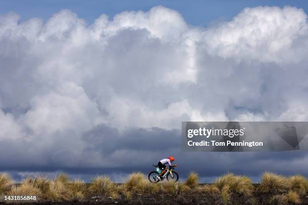 An age grouper competes on the bike during the IRONMAN World Championships on October 08, 2022 in Kailua Kona, Hawaii.