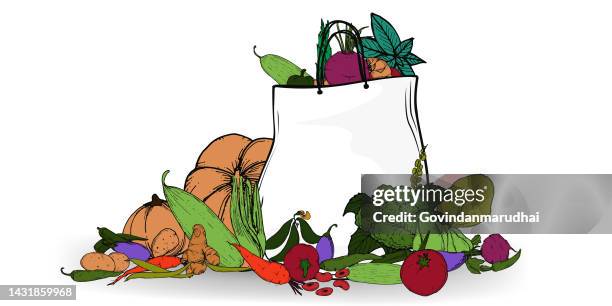 vegetables and fruits seamless hand drawn doodle pattern. illustration for backgrounds, card, posters, banners, textile prints, cover. eat healthy. - indian farmer stock illustrations