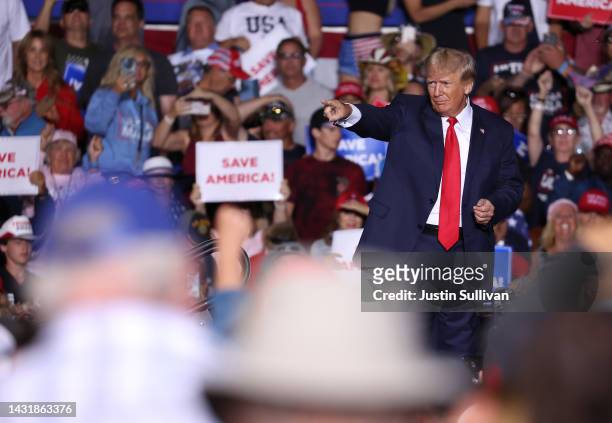 Former U.S. President Donald Trump speaks during a campaign rally at Minden-Tahoe Airport on October 08, 2022 in Minden, Nevada. Former U.S....