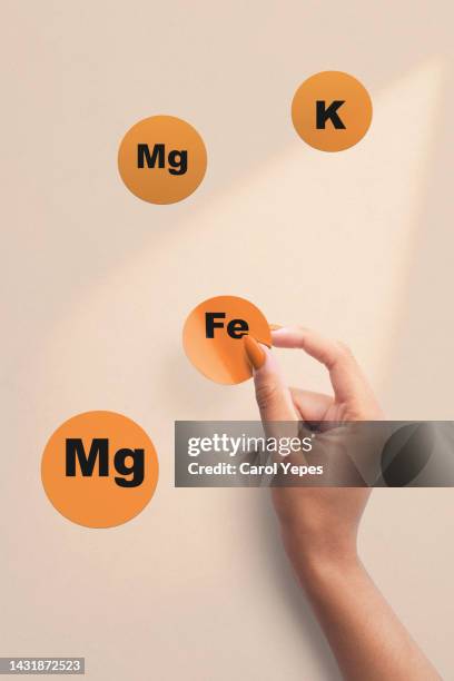 icons of minerals and macronutrients. selection of foods with a high content of vitamins and trace elements. - vitamins and minerals imagens e fotografias de stock