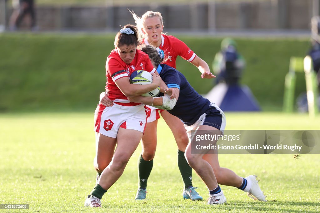 Scott Powell Rugby Kayleigh Powell of Wales is tackled during the Pool A Rugby World Cup ...