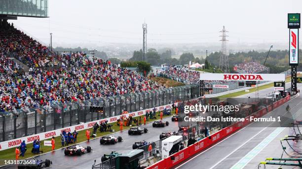 Rear view of the grid preparations during the F1 Grand Prix of Japan at Suzuka International Racing Course on October 09, 2022 in Suzuka, Japan.