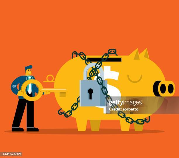 piggy bank are lock - businessman - unlocking stock illustrations