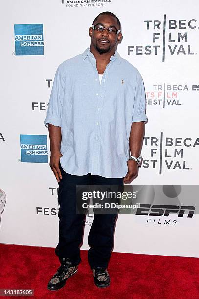 Player Ahmad Bradshaw attends the Tribeca/ESPN Sports Film Festival Gala: Benji during the 2012 Tribeca Film Festival at BMCC Tribeca PAC on April...