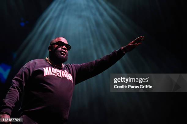 Rapper Rick Ross performs onstage during Day 1 of the 2022 ONE MusicFest at Central Park on October 08, 2022 in Atlanta, Georgia.