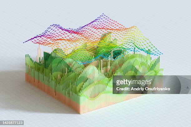 abstract multi colored data - visualisering och 3d och uppkoppling bildbanksfoton och bilder