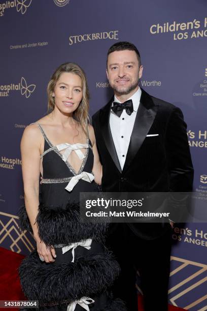 Jessica Biel and Justin Timberlake attend the 2022 Children’s Hospital Los Angeles Gala at the Barker Hangar on October 08, 2022 in Santa Monica,...