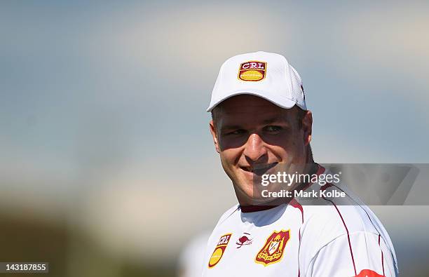 Michael Weyman looks on during the Country Origin training session at Glen Willow Sports Complex on April 21, 2012 in Mudgee, Australia. On April 21,...