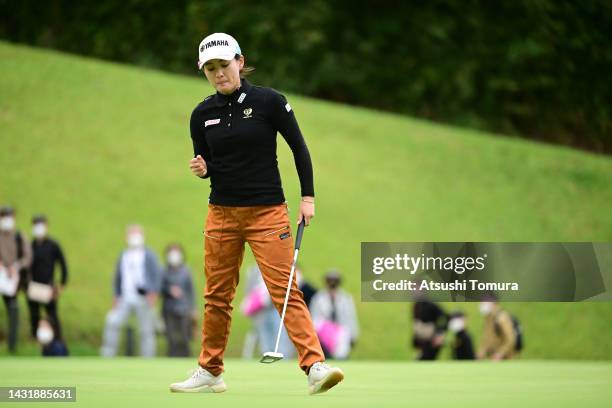 Kana Nagai of Japan celebrates the birdie on the 16th green during the final round of the Stanley Ladies Honda Golf Tournament at Tomei Country Club...