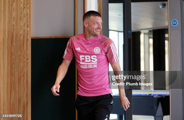 Jamie Vardy of Leicester City as players return to Pre-Season Training at Leicester City training Complex, Seagrave on July 03, 2023 in Leicester,...