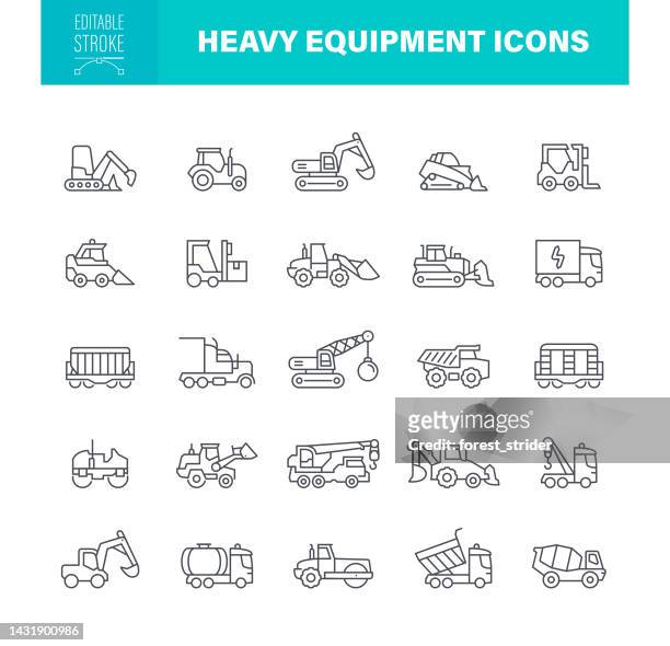 stockillustraties, clipart, cartoons en iconen met heavy equipment icons editable stroke - wals