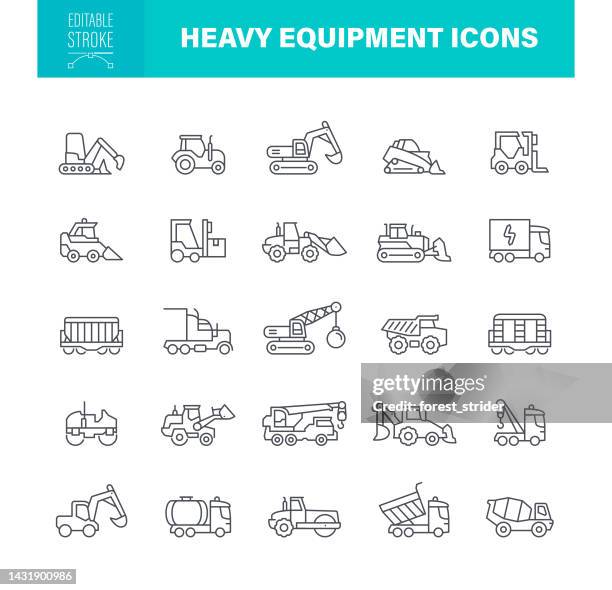 bildbanksillustrationer, clip art samt tecknat material och ikoner med heavy equipment icons editable stroke - excavator