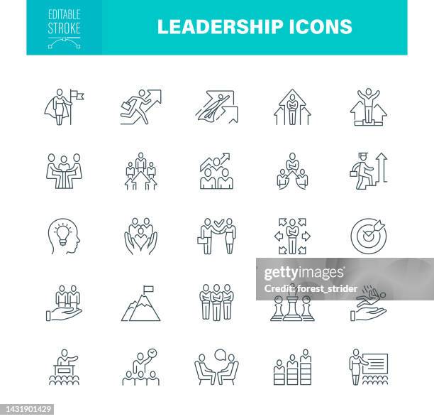 leadership icons editable stroke - female rising stock illustrations